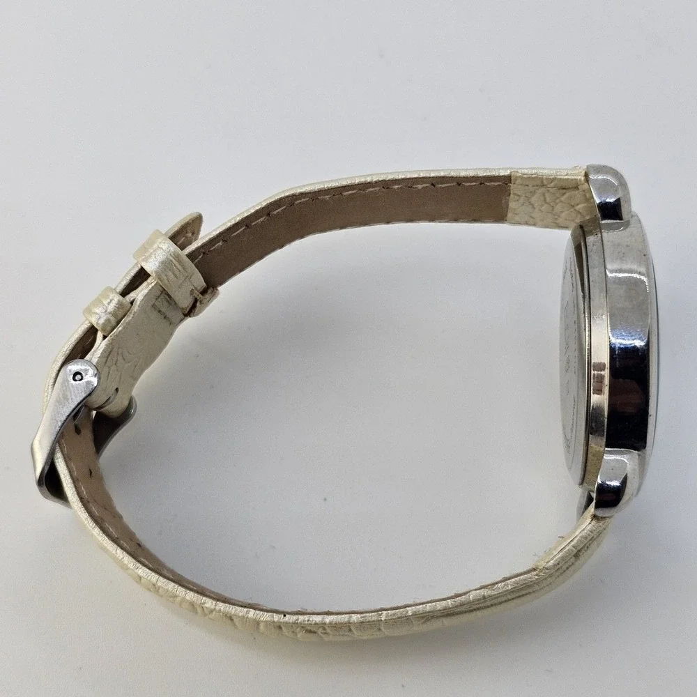 NYC Women's Watch 34MM Gray Dial Cream‎ Faux Leather Band Straps New Battery